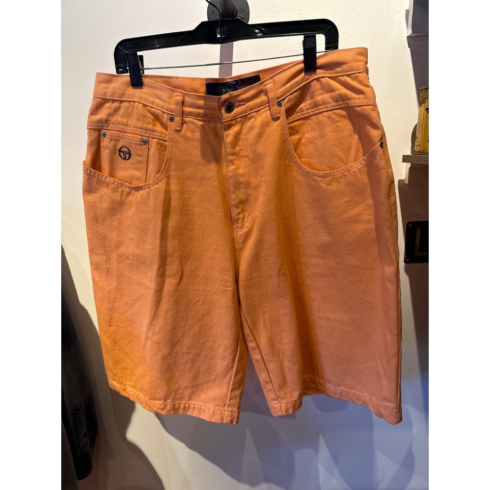 Sergio‎ Tacchini Mens Denim Shorts Orange Size 36 Waist Casual Streetwear Summer
